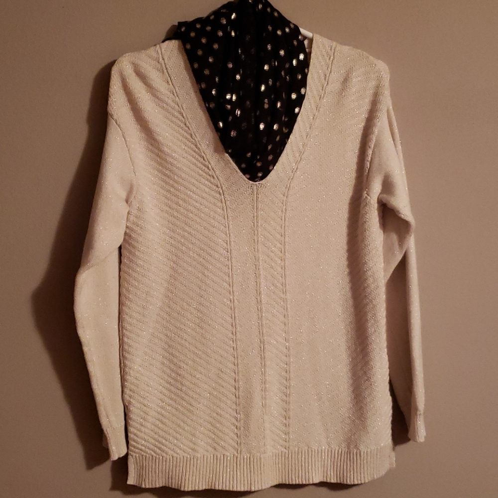 Chaps cream with gold sweater, w/scarf